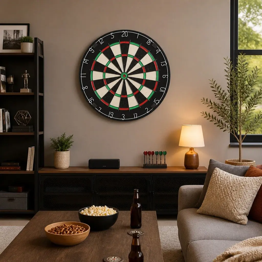 Dartboard 18 Inch Rotating Score Ring Self-Healing Sisal Fiber with 6 Steel Darts Black