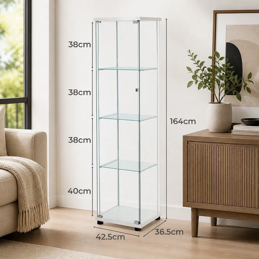 White 4 Tier Tempered Glass Cabinet for Storage and Display