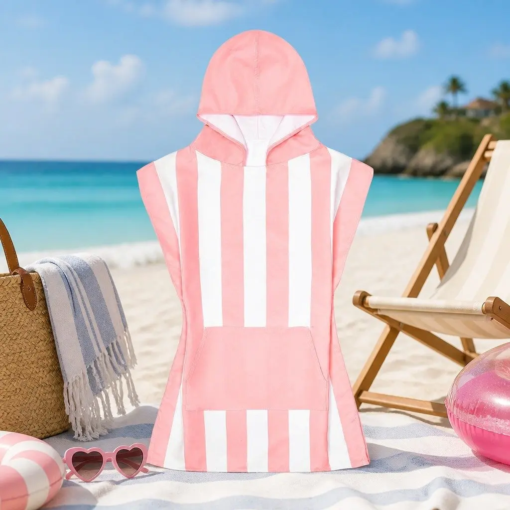 Kids Hooded Poncho Towel M Quick Dry Beach Swim Cover Change Robe