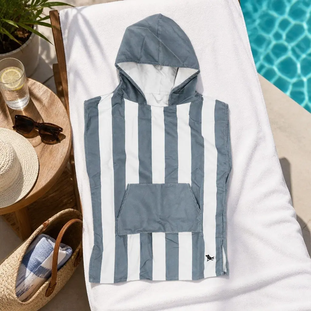 Kids Poncho XS Quick-Dry Hooded Beach Swim Changing Robe Goa Grey