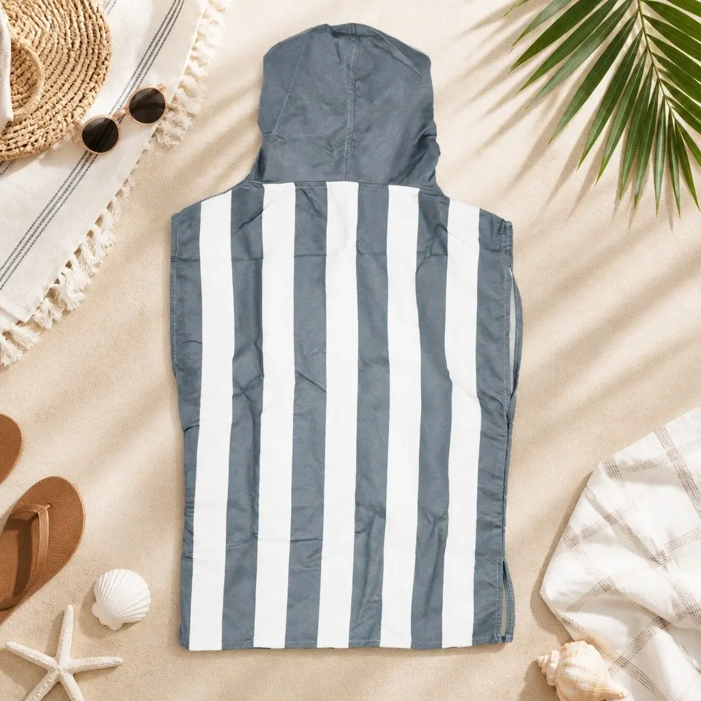 Kids Poncho XS Quick-Dry Hooded Beach Swim Changing Robe Goa Grey