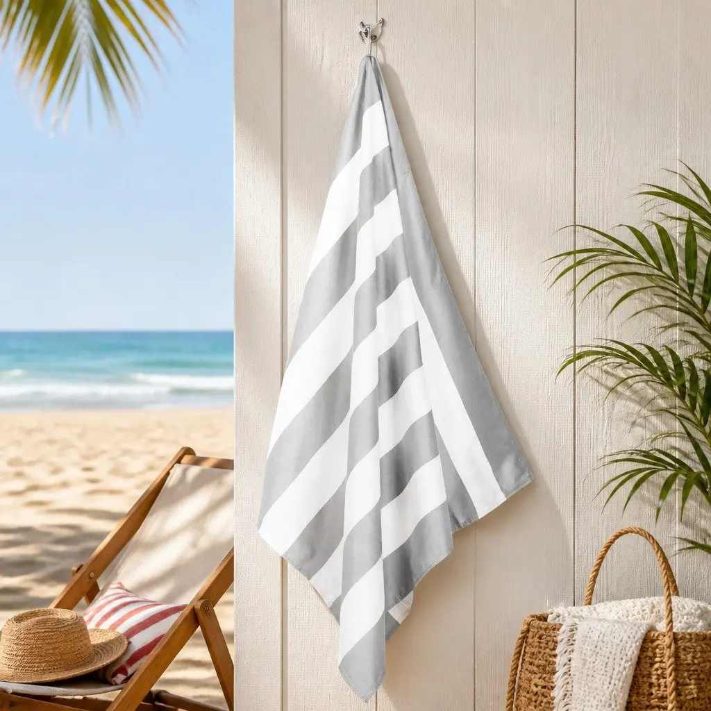 Extra Large Quick Dry Beach Towel Lightweight Sand Resistant Cabana Striped Pattern