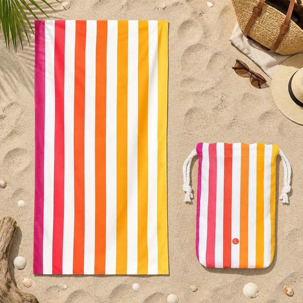 Large Beach Towel Quick Dry Striped Pattern Lightweight Compact Absorbent