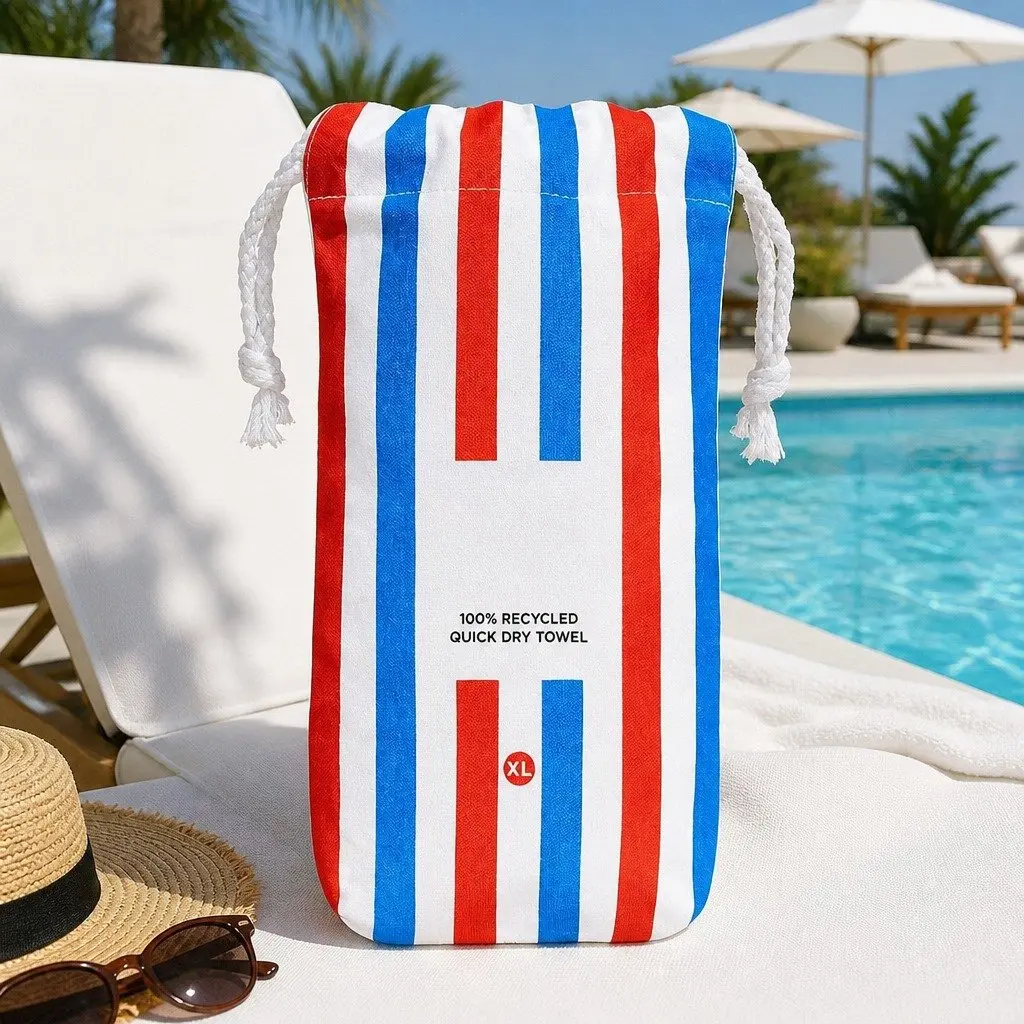 Extra Large Quick Dry Beach Towel Striped Cabana Pattern Lightweight Compact