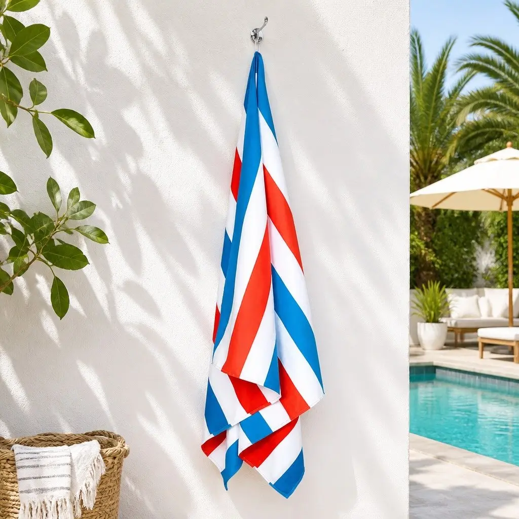 Extra Large Quick Dry Beach Towel Striped Cabana Pattern Lightweight Compact