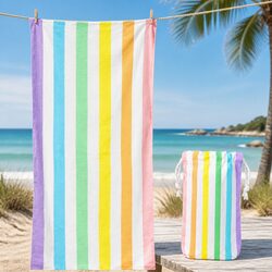Travel Compact Beach Towel in Cabana Stripes