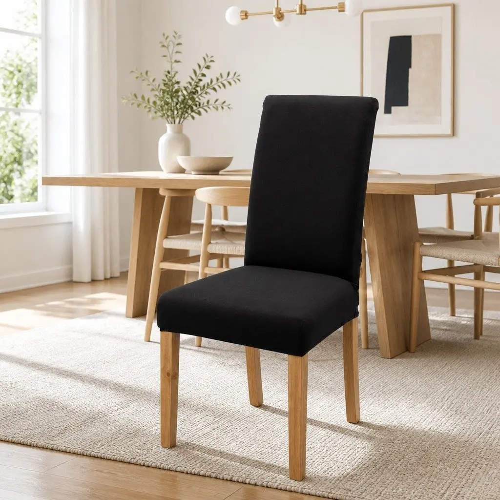Dining Chair Covers 4 Pack Stretchable Slipcovers Smooth Fabric Black
