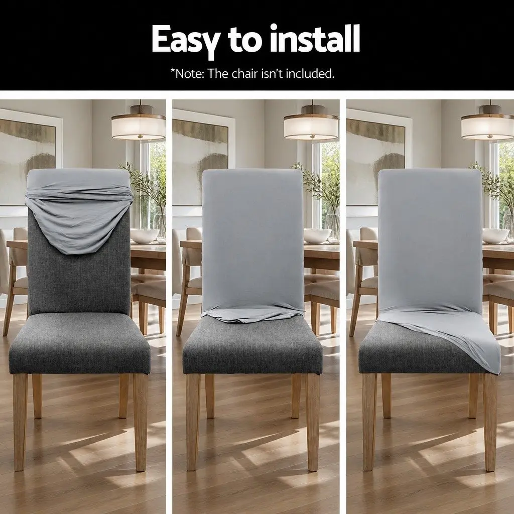 Dining Chair Covers 6 Piece Spandex Stretch Slipcovers Grey