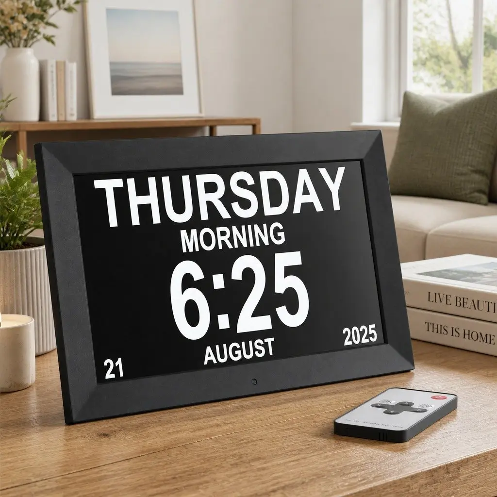 Digital Day Clock 10 Inch LCD Large Display Alarm Calendar Black
