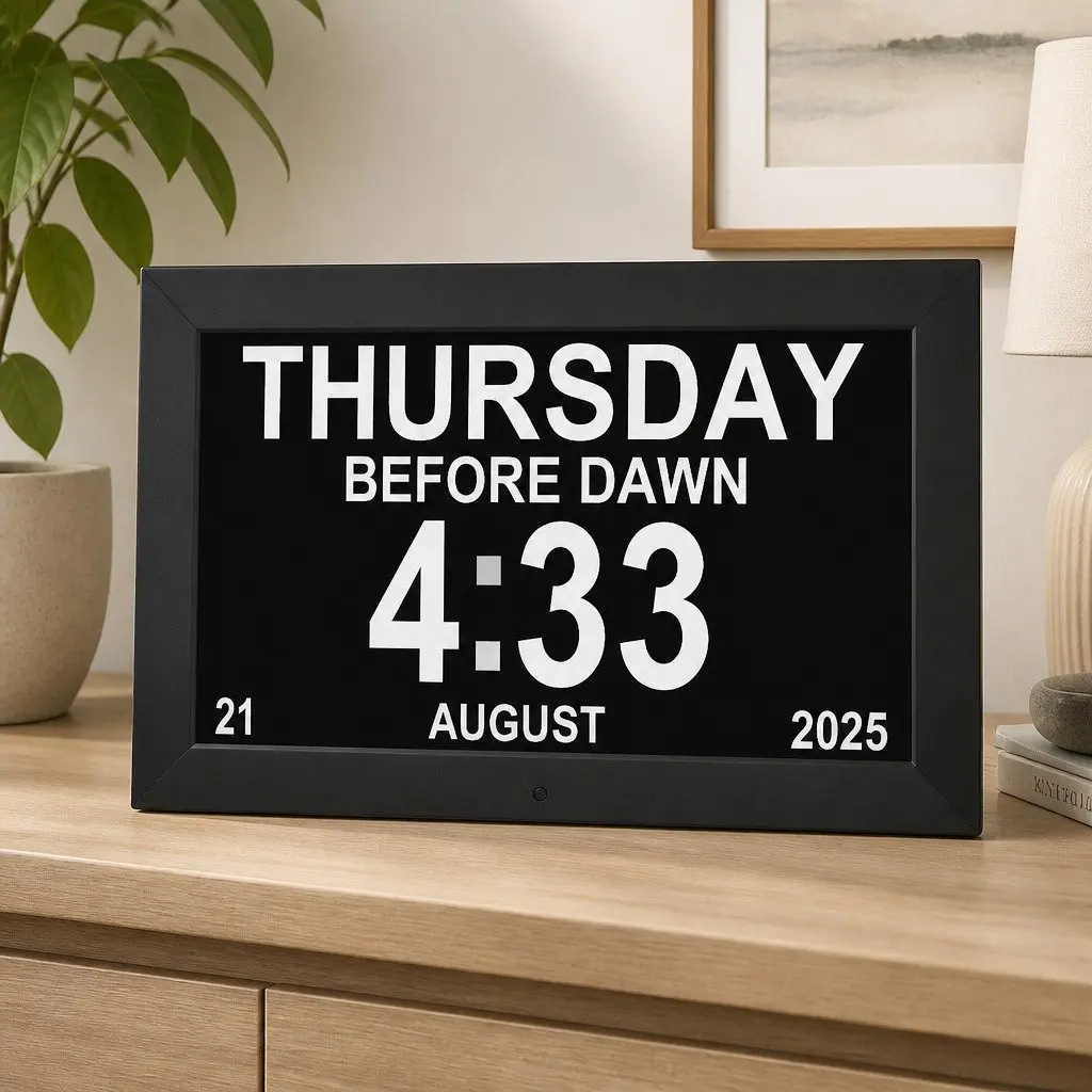Digital Day Clock 10 Inch LCD Large Display Alarm Calendar Black