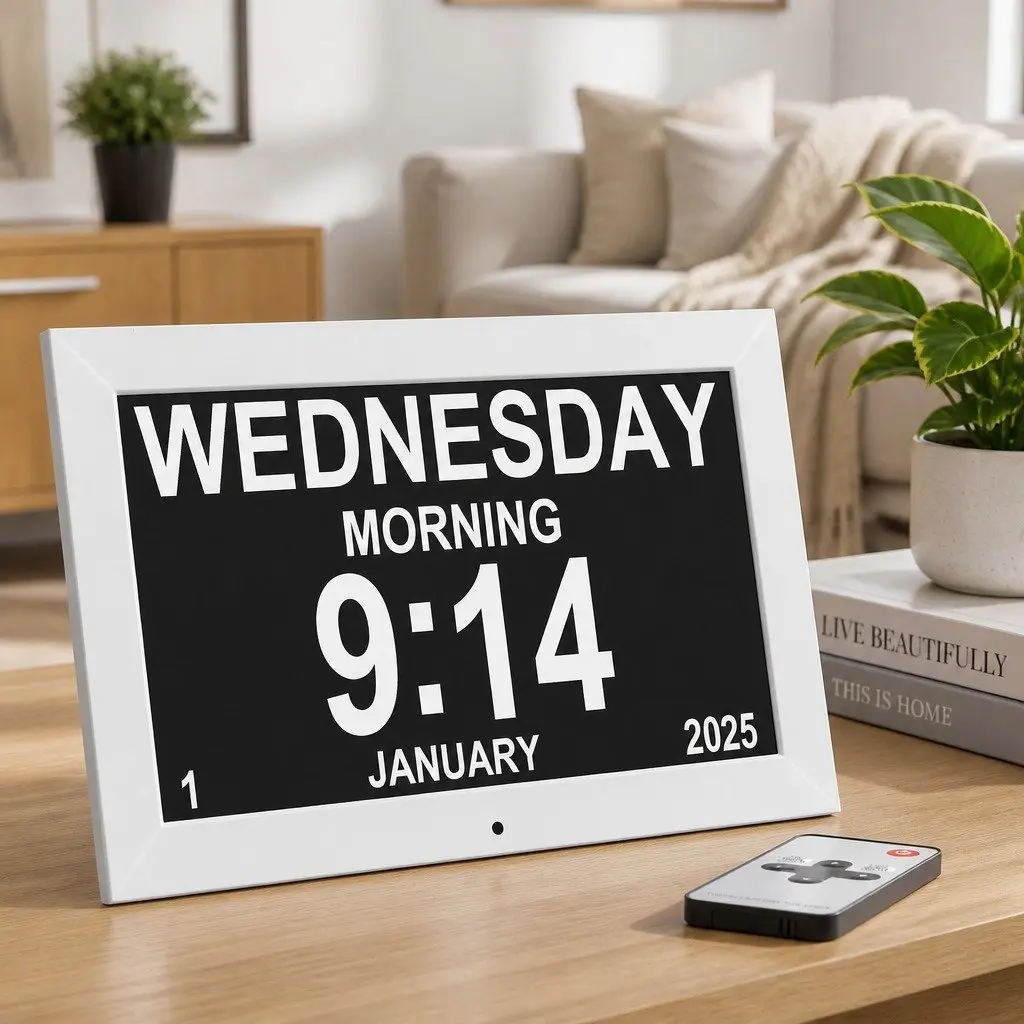 Digital Day Clock 10 Inch LCD Large Display Alarm Calendar Desk Wall Mount
