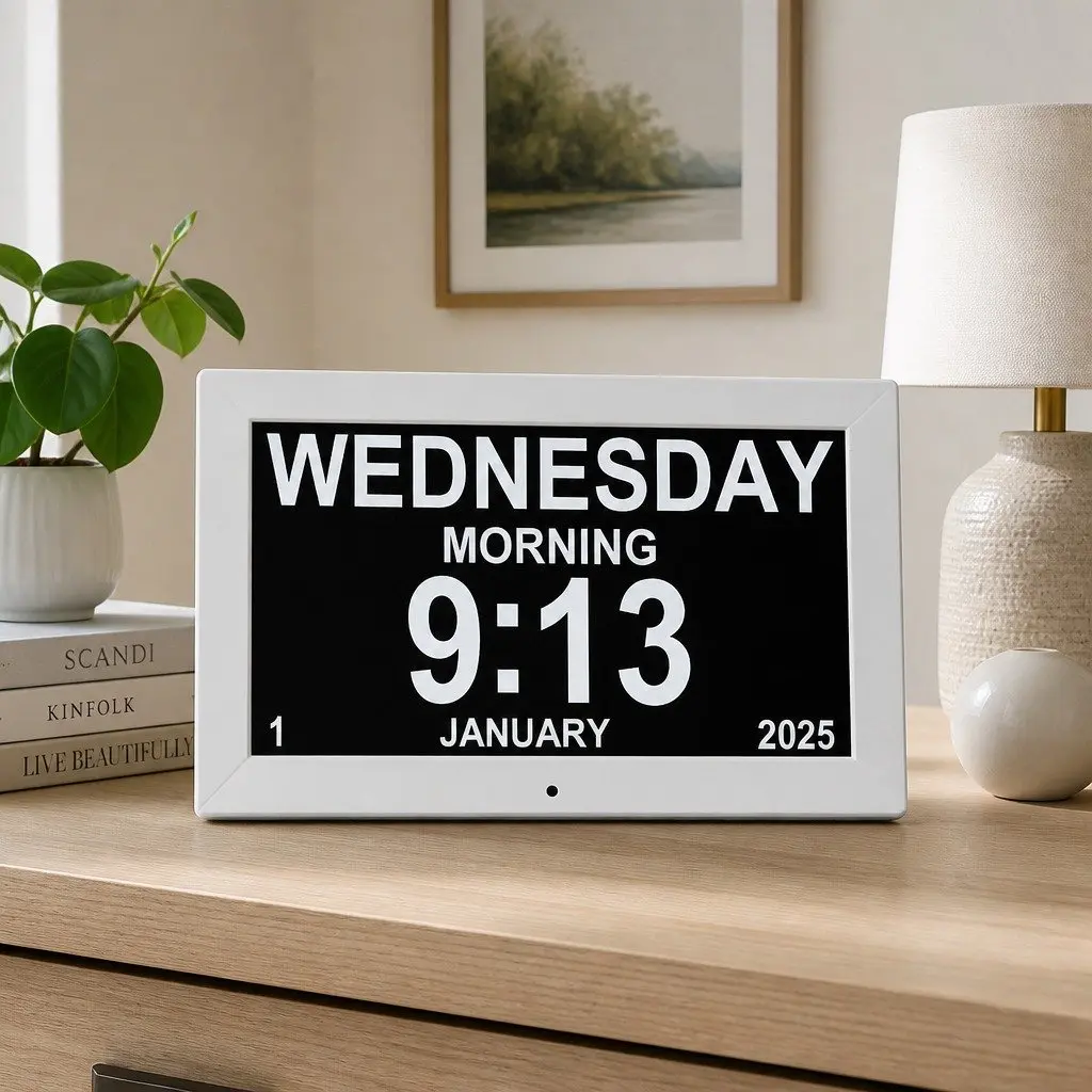 Digital Day Clock 10 Inch LCD Large Display Alarm Calendar Desk Wall Mount