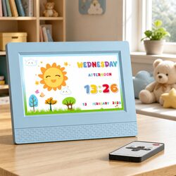 7 Inch Digital Day Clock LCD Alarm Sleep Trainer Calendar Display for Kids Blue