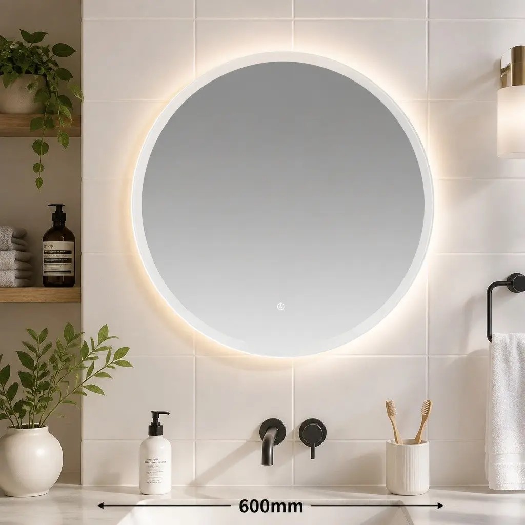 Round LED Bathroom Vanity Mirror 60cm Adjustable Brightness Anti-fog Waterproof