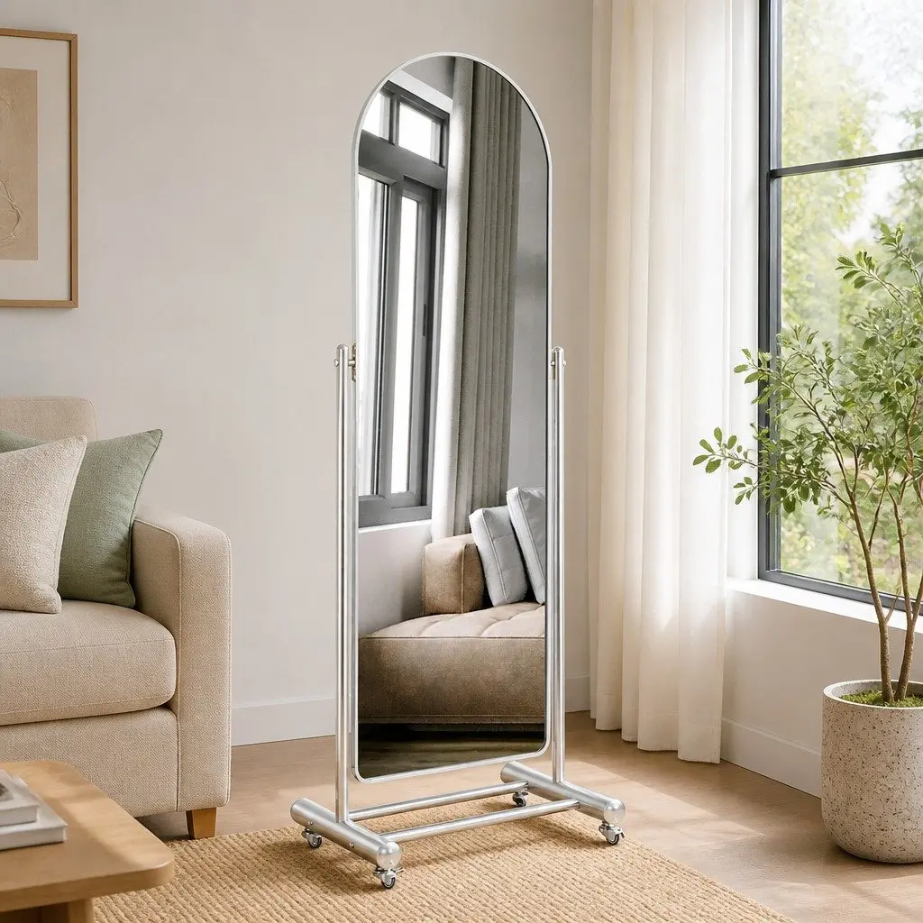 Full Length Arch Mirror 165cm Adjustable Angle Movable with Rolling Wheels