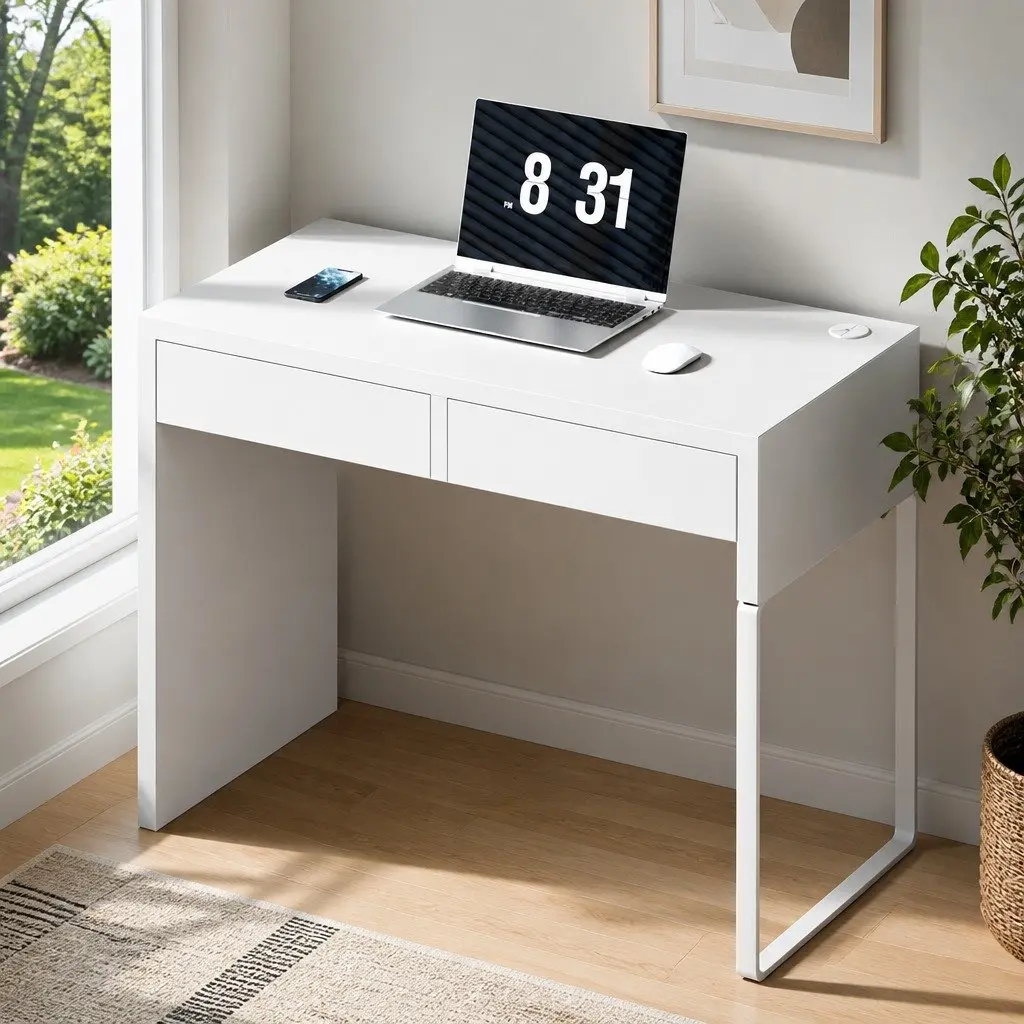 Computer Desk with Drawers White Contemporary Study Office Workstation