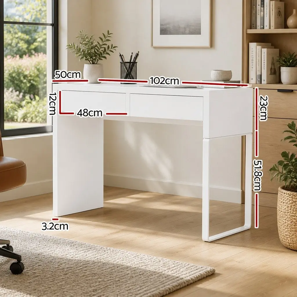 Computer Desk with Drawers White Contemporary Study Office Workstation