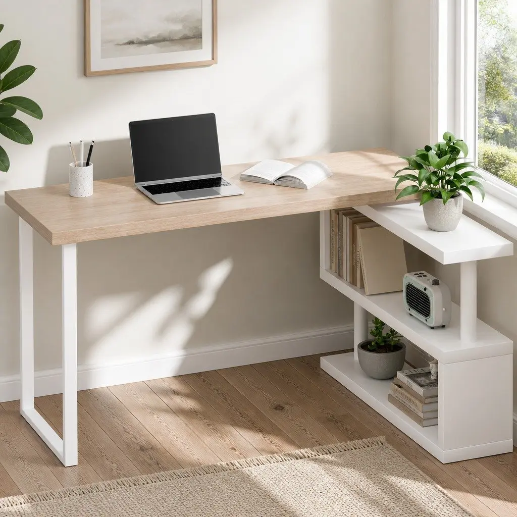 Computer Desk 140cm 360 Degree Rotatable Bookshelf Study Office Workstation
