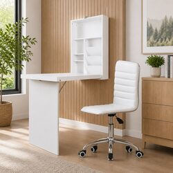 Computer Desk Office Chair Combo Foldable Wall Mount Storage White Set