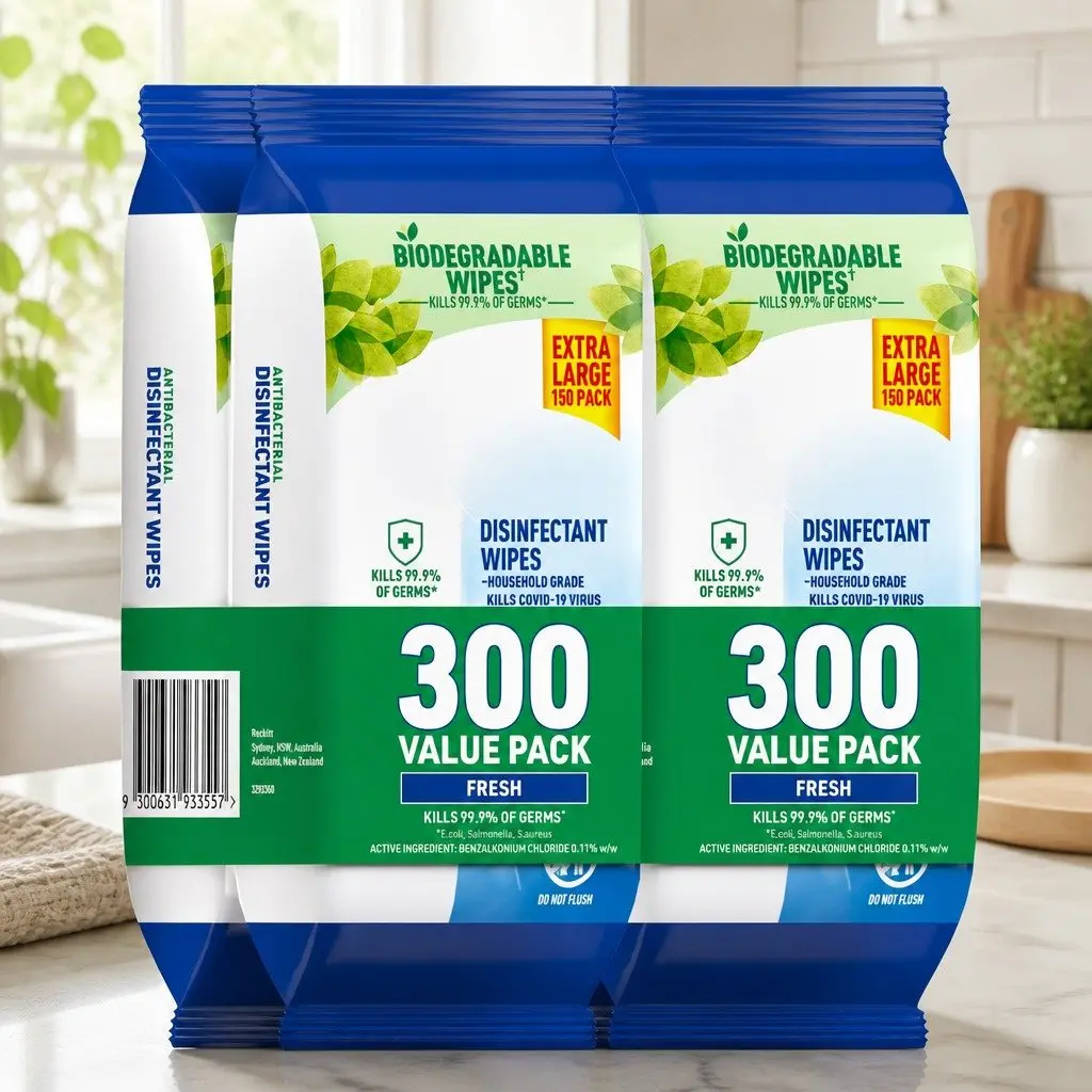 Disinfectant Wipes 600 Count Fresh Scent Germ Protection Household Cleaning