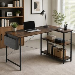 L Shaped Corner Desk Home Office Workstation Reversible Storage Shelves