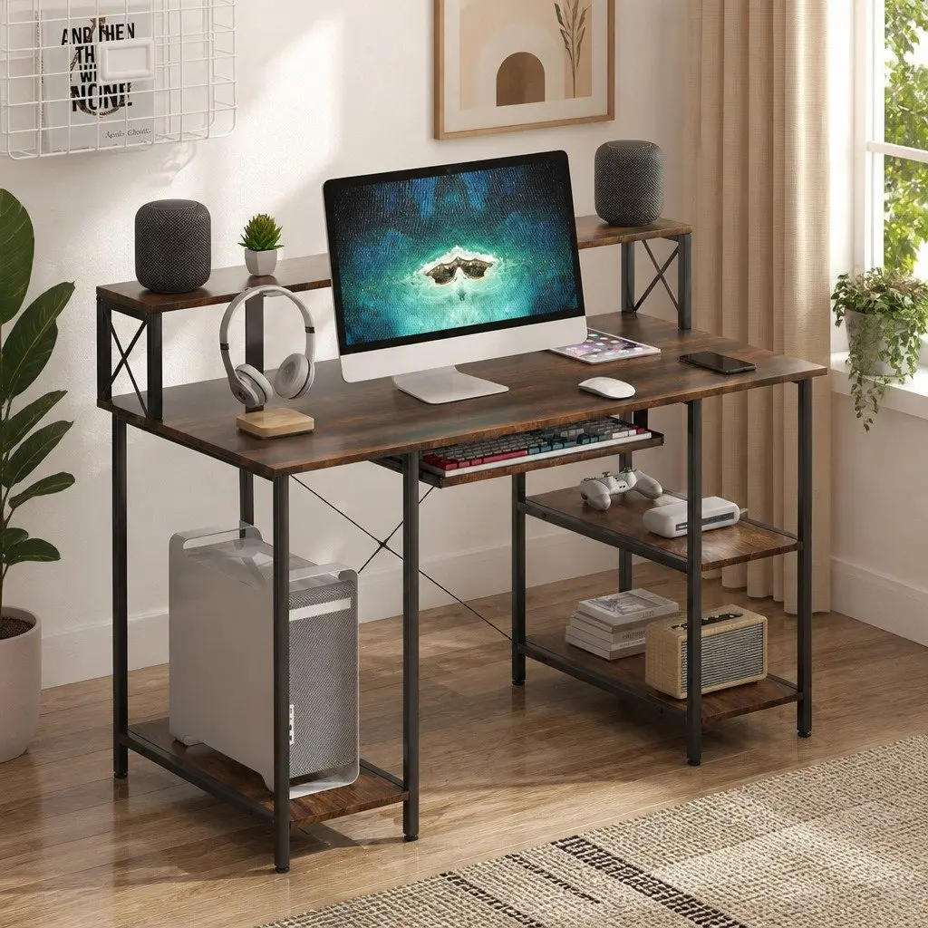 Computer Desk 120cm Height Adjustable Industrial Brown Office Workstation