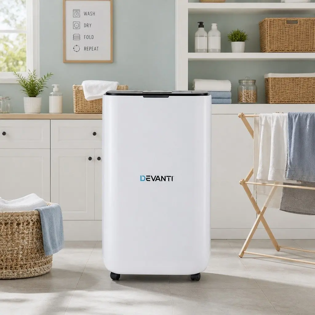 Dehumidifier 20L/Day White with Air Purifier and Fan Function for Large Rooms