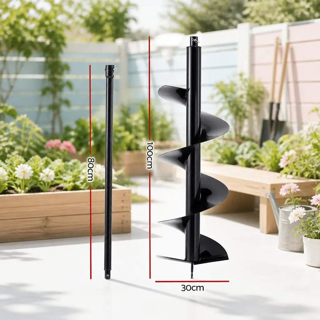 Post Hole Digger Auger Drill Bit 300mm with 80cm Extension Shaft for Garden