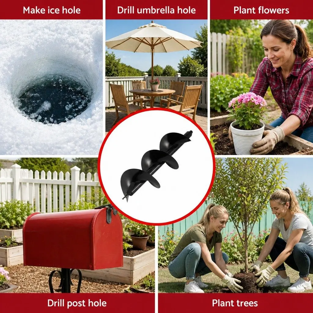 Post Hole Digger Auger Drill Bit 300mm with 80cm Extension Shaft for Garden