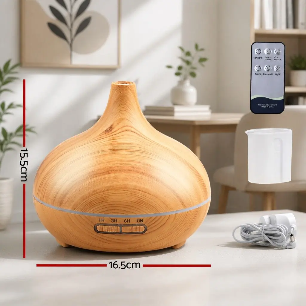 Aroma Diffuser 300ml Light Wood Ultrasonic Mist Aromatherapy Night Light 4-in-1 Function