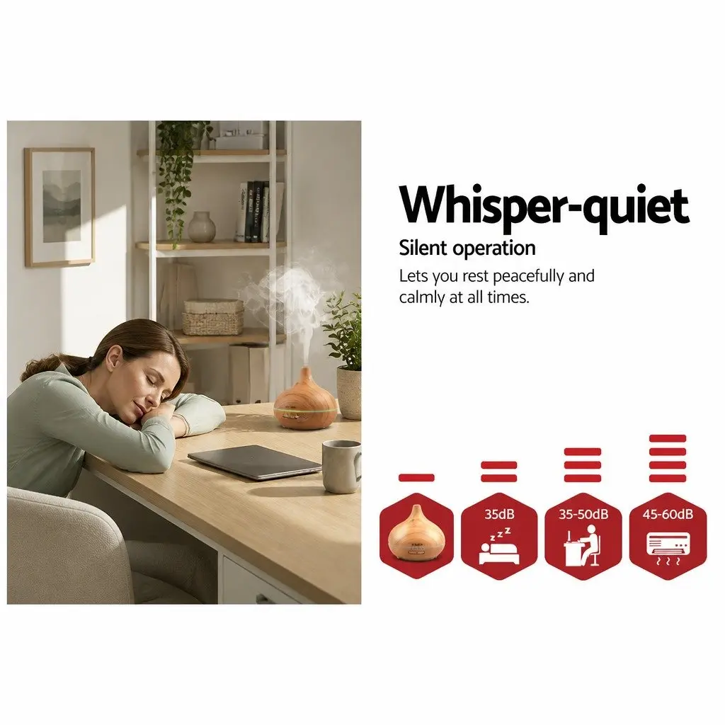 Aroma Diffuser 300ml Light Wood Ultrasonic Mist Aromatherapy Night Light 4-in-1 Function