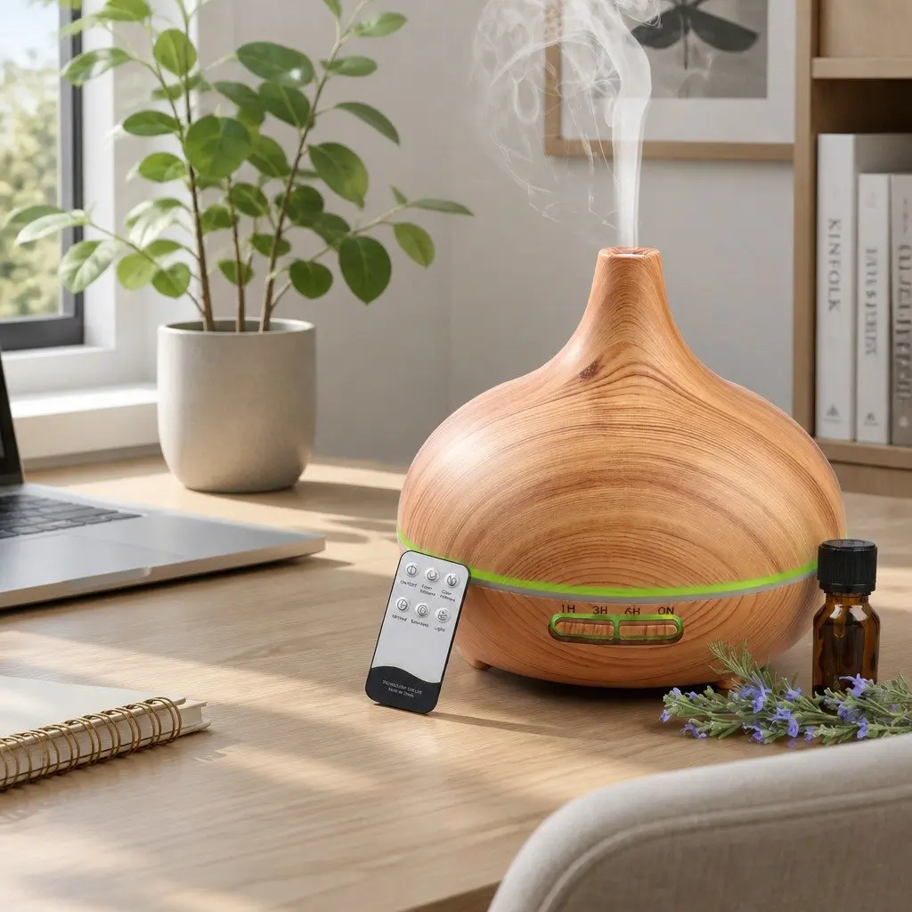 Aroma Diffuser 300ml Light Wood Ultrasonic Mist Aromatherapy Night Light 4-in-1 Function