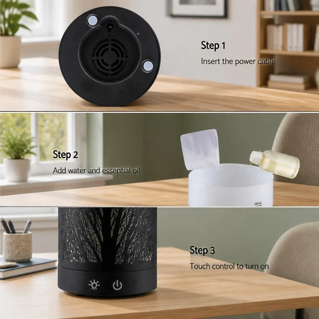 Ultrasonic Aroma Diffuser 160ml 4-in-1 Aromatherapy Humidifier Night Light Black