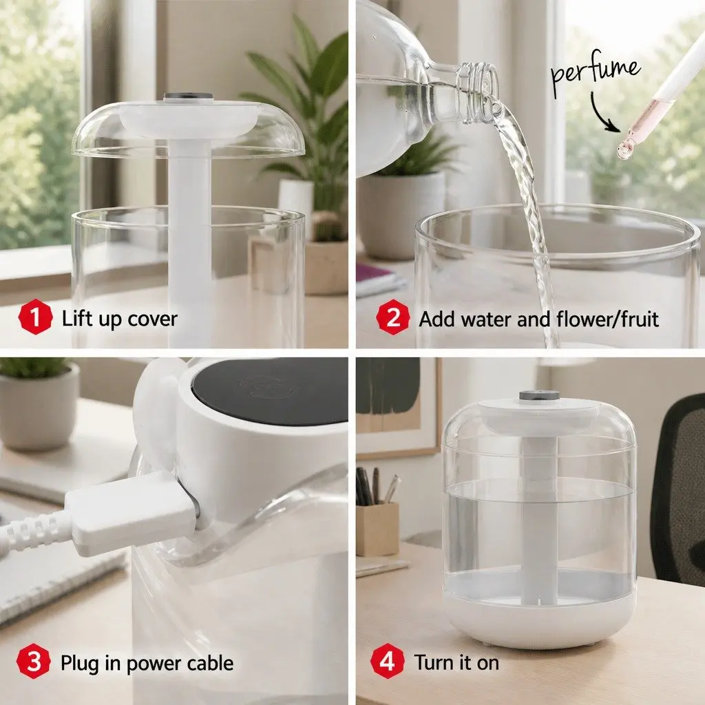 Aroma Diffuser 1L Ultrasonic Humidifier 4 in 1 Night Light White