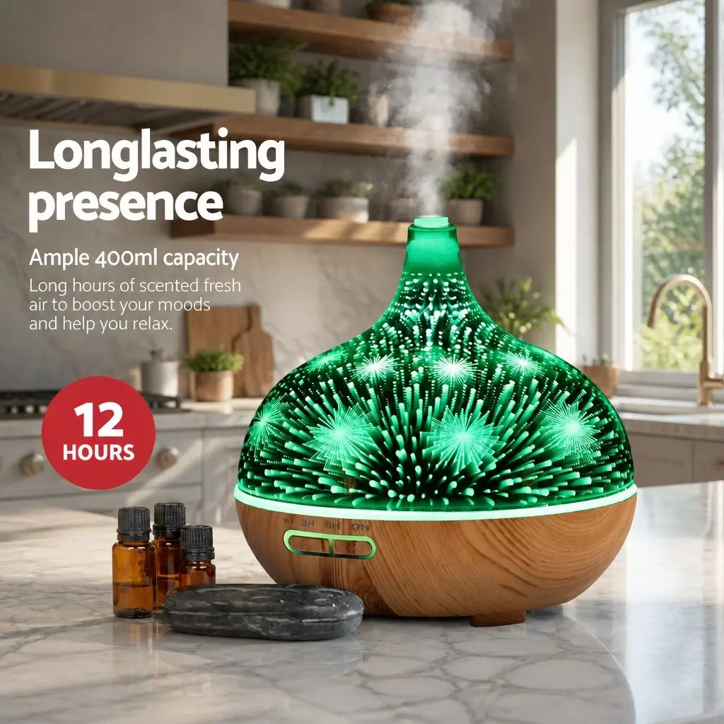 Aroma Diffuser 400ml Ultrasonic Humidifier 3D Light Effect Aromatherapy Purifier