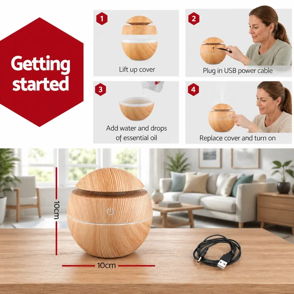 Aroma Diffuser 130ml Light Wood 4 in 1 Humidifier Night Light