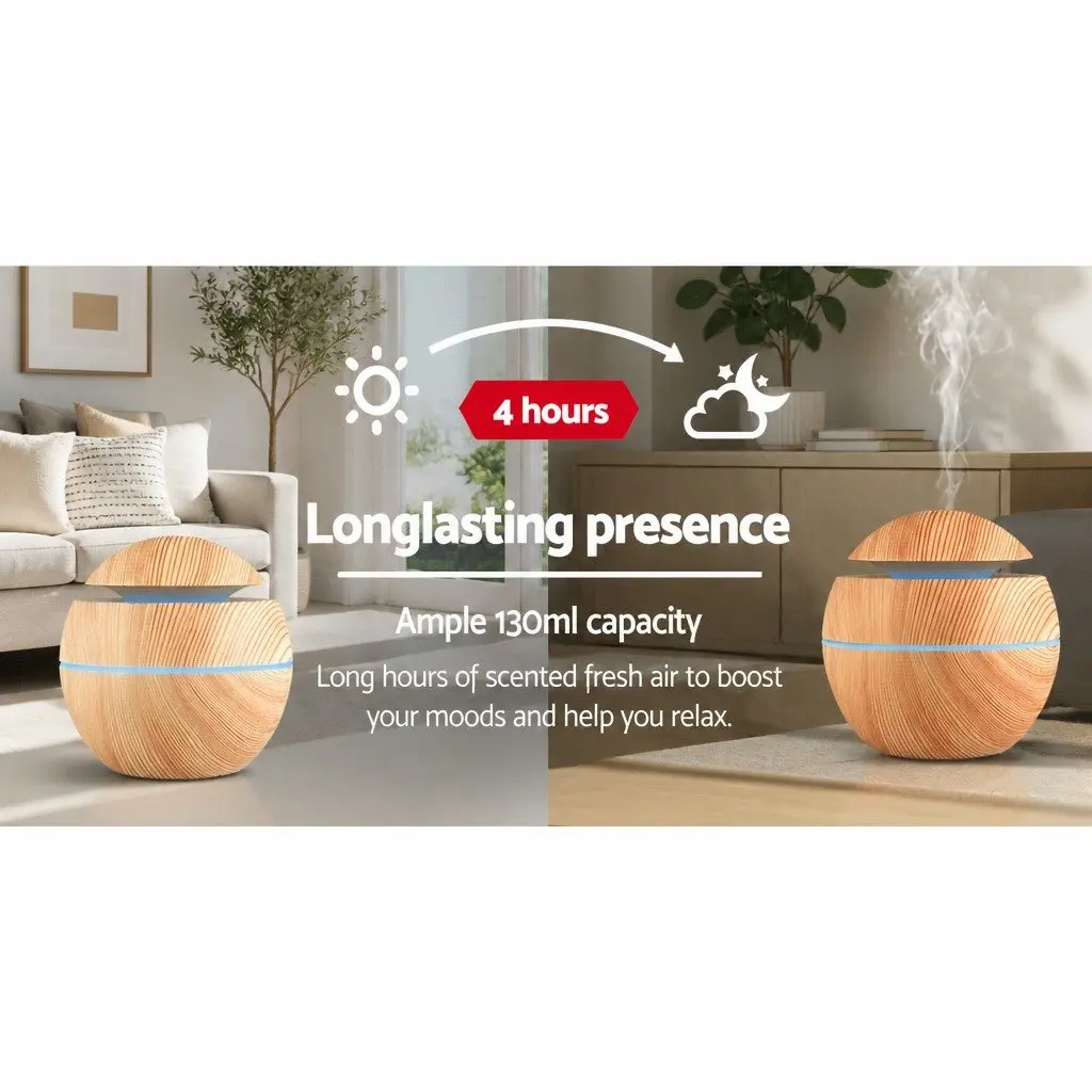 Aroma Diffuser 130ml Light Wood 4 in 1 Humidifier Night Light