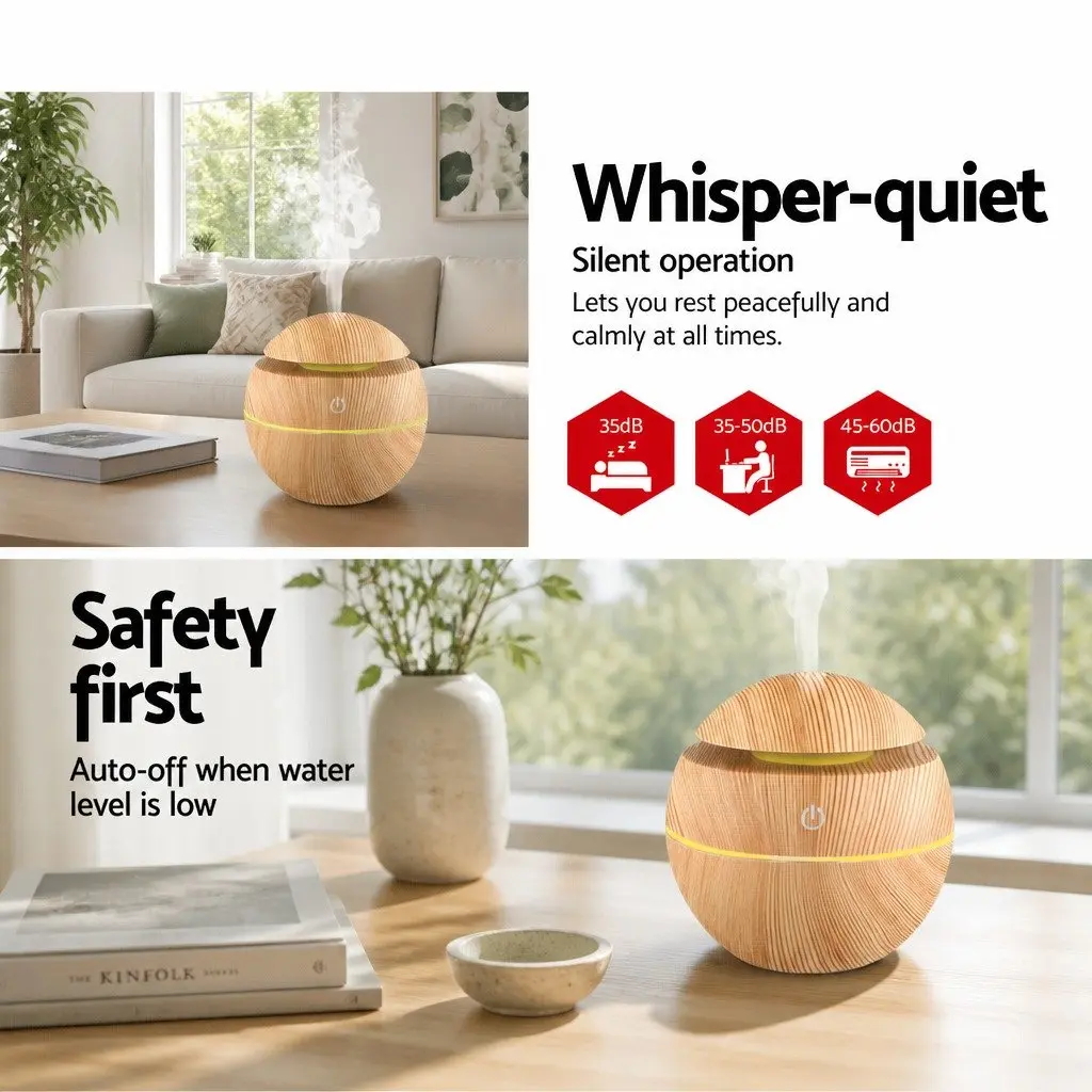 Aroma Diffuser 130ml Light Wood 4 in 1 Humidifier Night Light