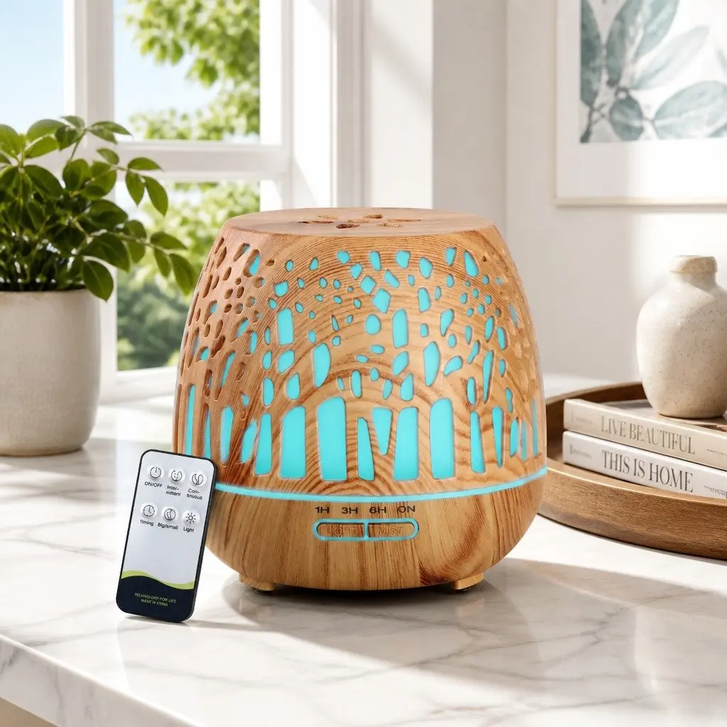 Aroma Diffuser 400ml Ultrasonic Wood Grain 4-in-1 Humidifier Night Light