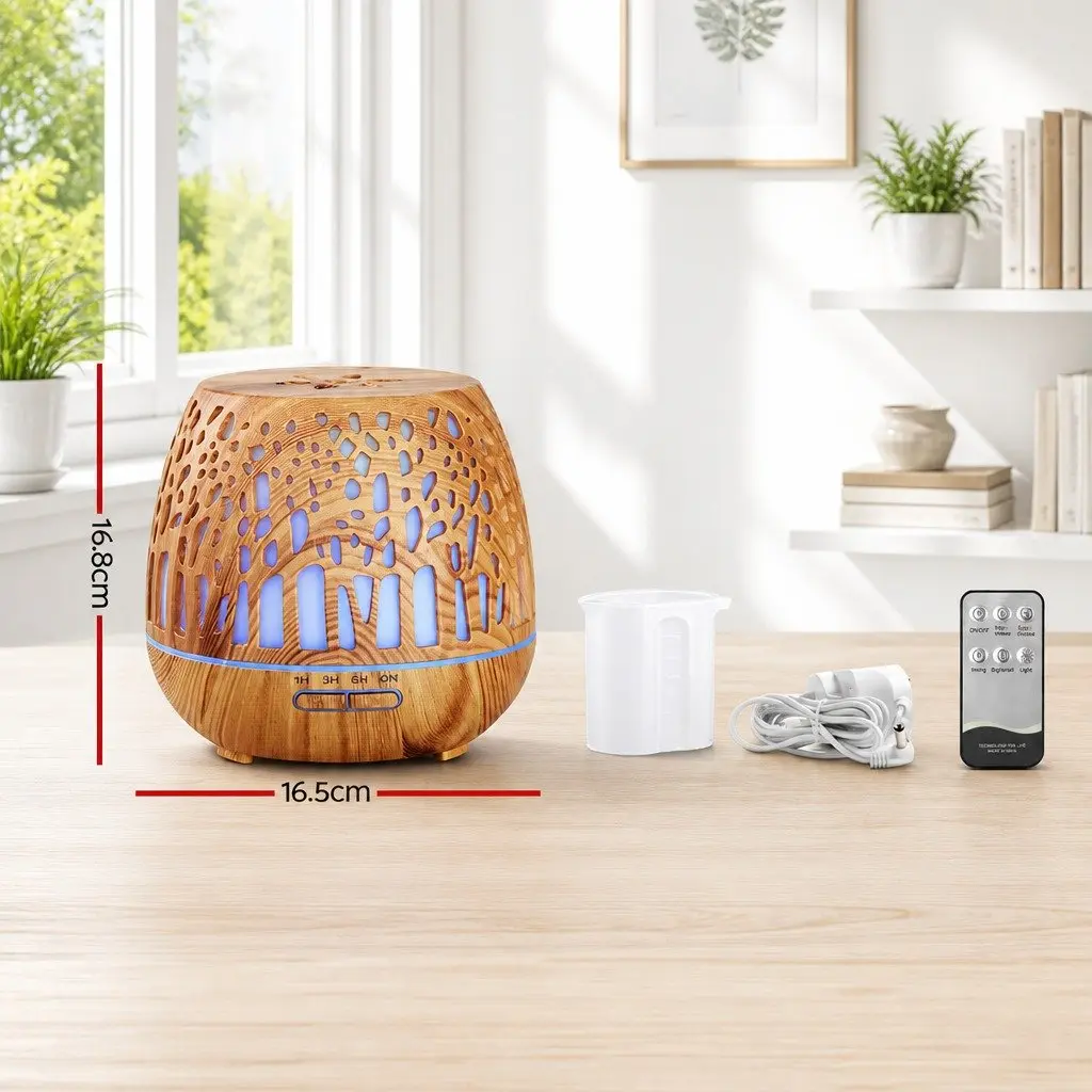 Aroma Diffuser 400ml Ultrasonic Wood Grain 4-in-1 Humidifier Night Light