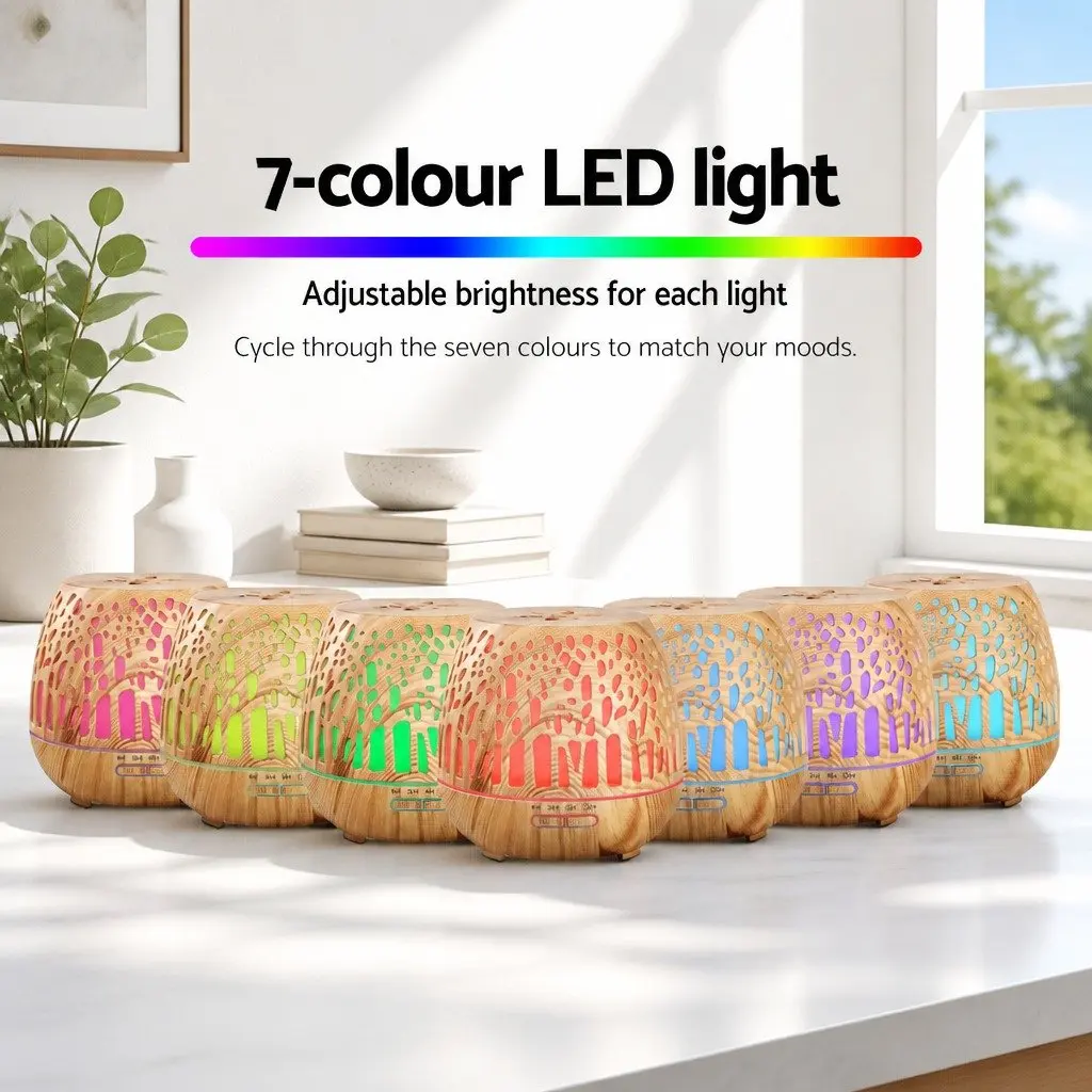Aroma Diffuser 400ml Ultrasonic Wood Grain 4-in-1 Humidifier Night Light