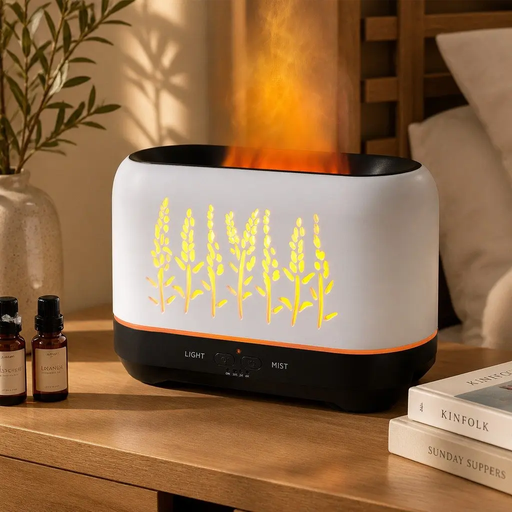 Aroma Diffuser 200ml Ultrasonic Mist Simulated Flame Effect White