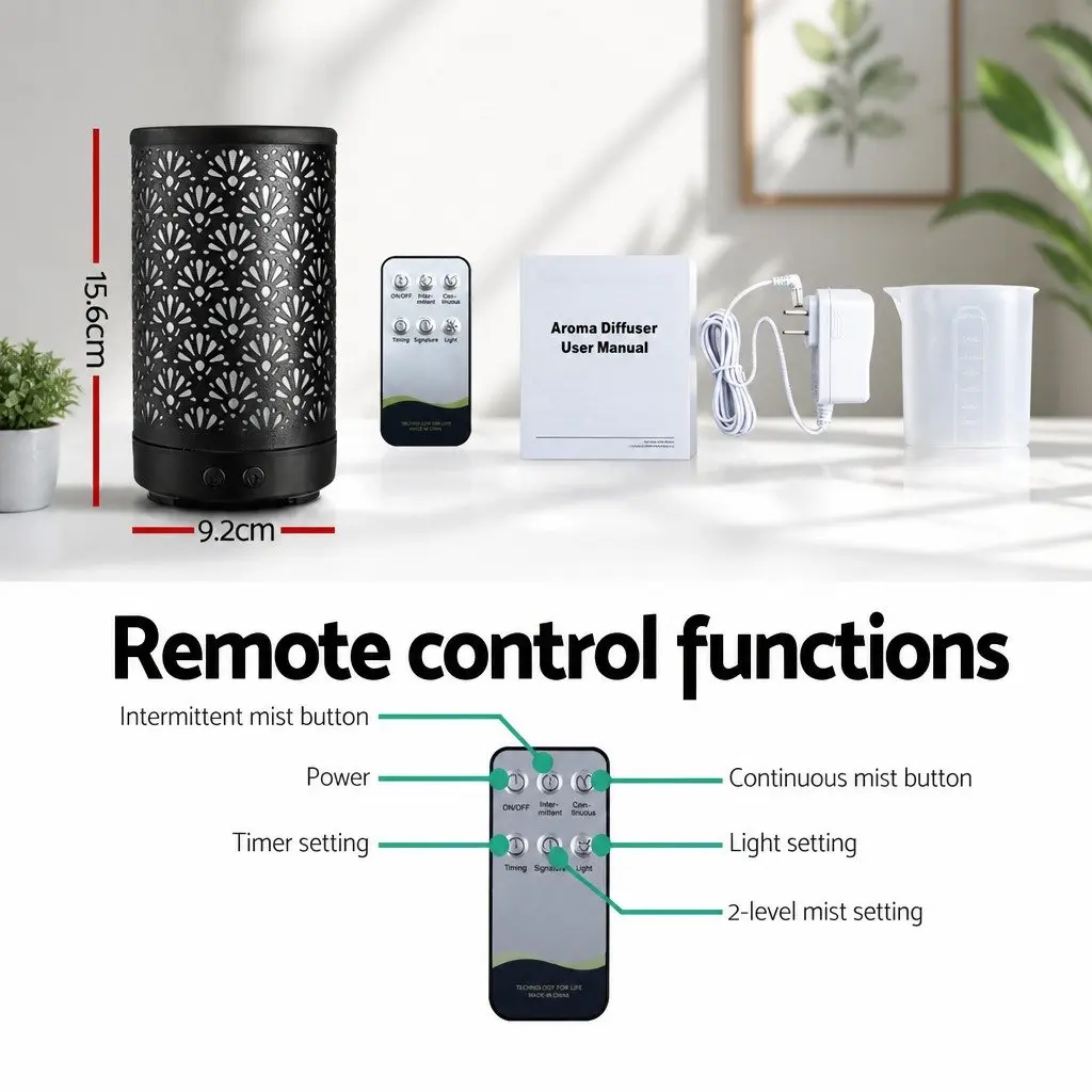 Aroma Diffuser 100ml Black 4-in-1 Ultrasonic Humidifier with Night Light and Remote Control