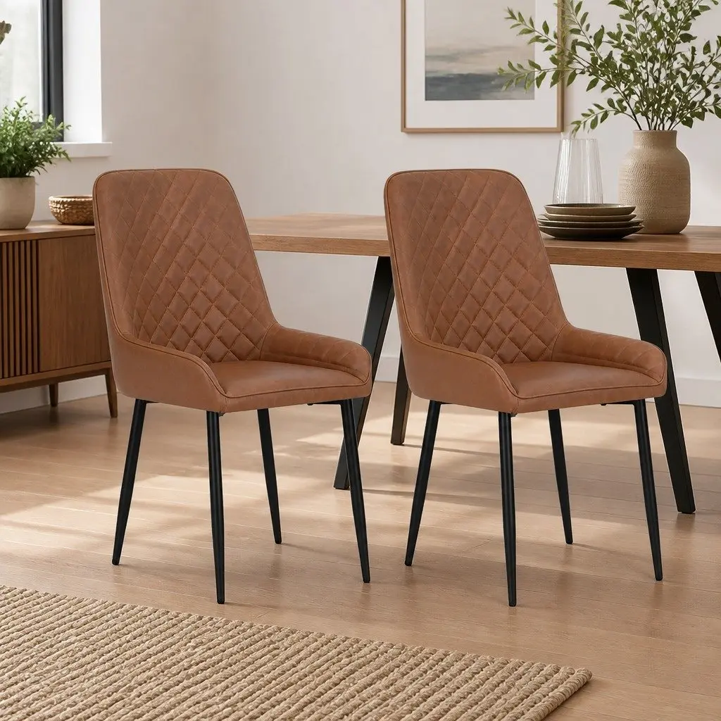 Dining Chairs Set of 2 Retro PU Leather Ergonomic Curved Support Brown