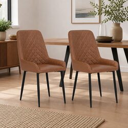 Brown Retro PU Leather Accent Chairs - Set of 2