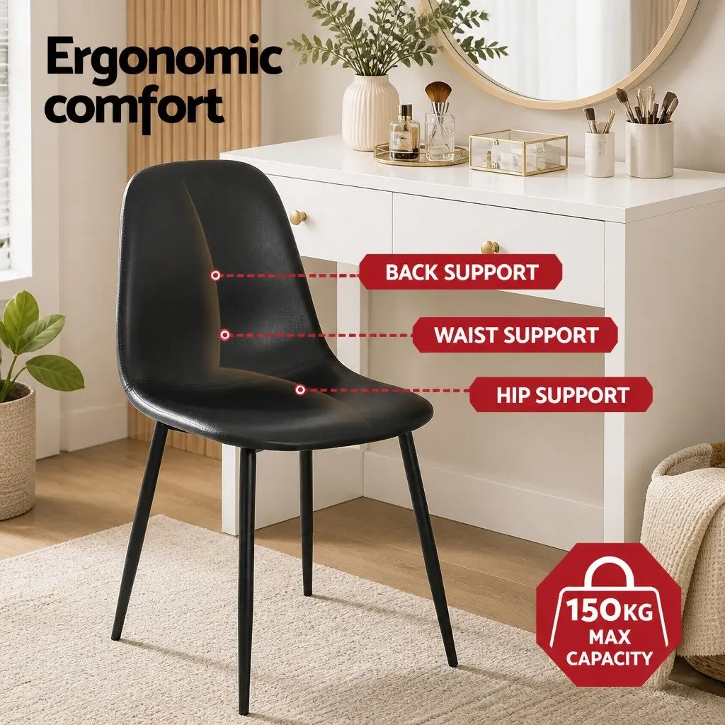 Dining Chairs Set of 4 Retro Black Ergonomic Curved Support Padded Seating