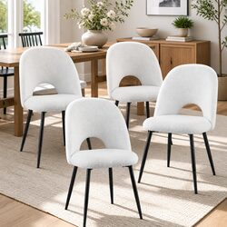 Elevate Your Space with a Set of 4 White Boucle Dining Chairs