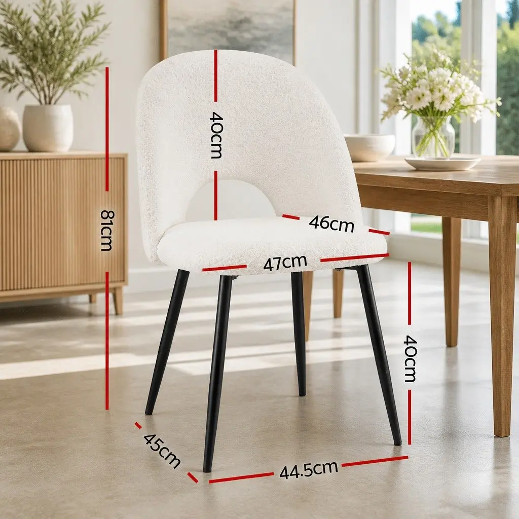 Dining Chair Set of 4 White Sherpa Fabric Curved Backrest
