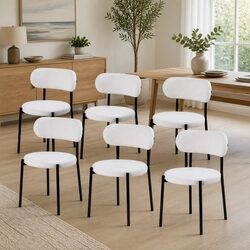 Dining Chairs Set of 6 White Sherpa Boucle Upholstered Kitchen Lounge Seat