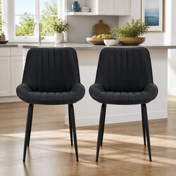 Set of 2 Ergonomic Black Dining Chairs with Metal Support